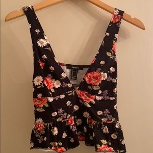 Cropped floral flounce tank with deep v cut
